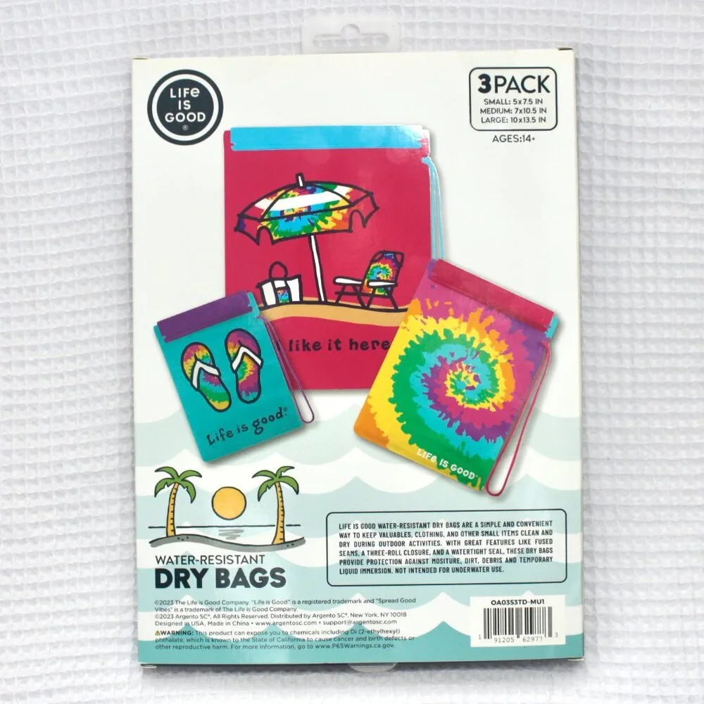 NWT Life is Good Water-Resistant Dry Bags Beach Pool Electronic Pouch 3 Pack